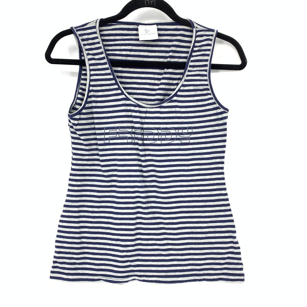 Freddy Sleeveless Scoop Neck Tank Top Womens Size 12 Blue Gray Striped